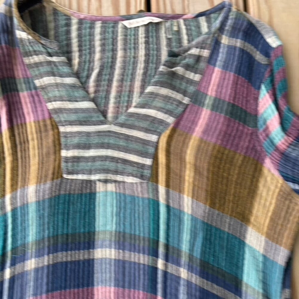 ** Soft Surroundings Rustic Multicolor Tunic Plaid Top Shirt Medium - Picture 7 of 9